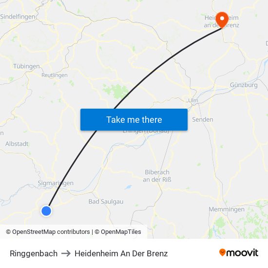 Ringgenbach to Heidenheim An Der Brenz map