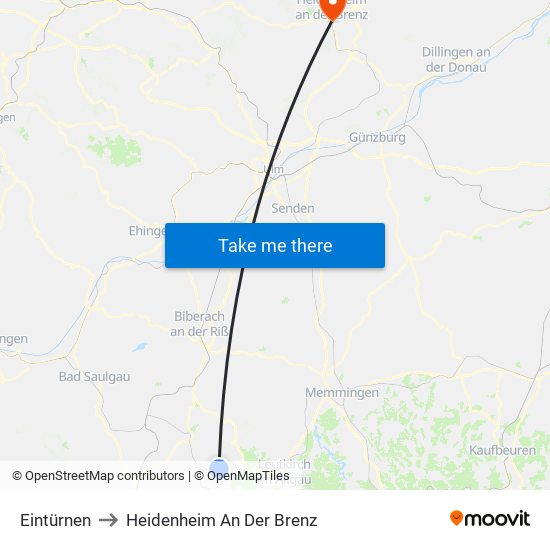 Eintürnen to Heidenheim An Der Brenz map