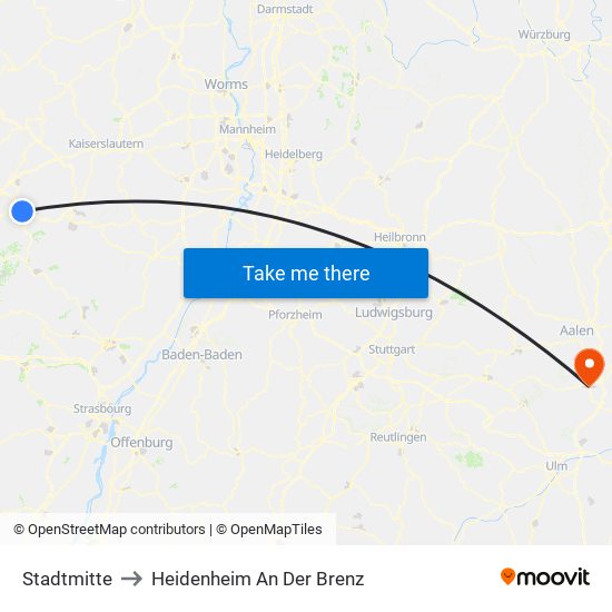 Stadtmitte to Heidenheim An Der Brenz map