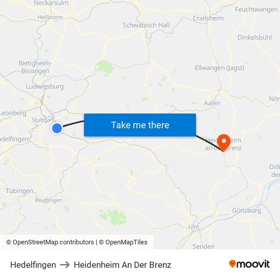 Hedelfingen to Heidenheim An Der Brenz map