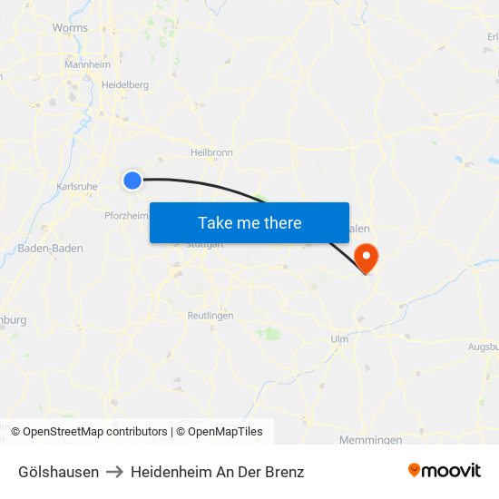 Gölshausen to Heidenheim An Der Brenz map