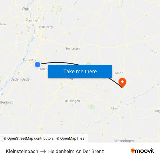 Kleinsteinbach to Heidenheim An Der Brenz map