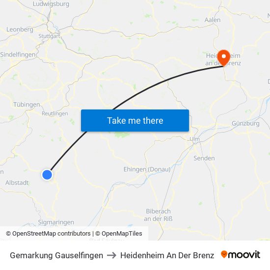 Gemarkung Gauselfingen to Heidenheim An Der Brenz map