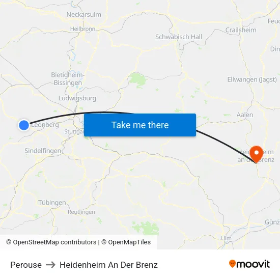 Perouse to Heidenheim An Der Brenz map