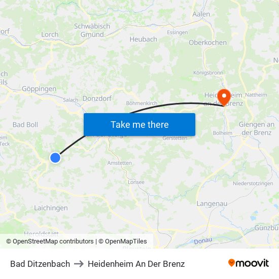 Bad Ditzenbach to Heidenheim An Der Brenz map