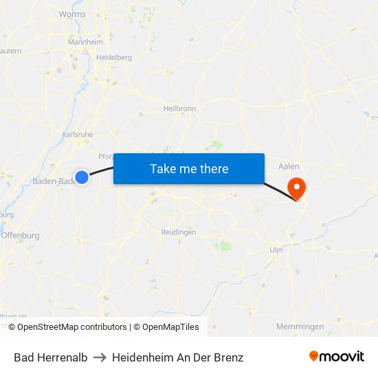 Bad Herrenalb to Heidenheim An Der Brenz map