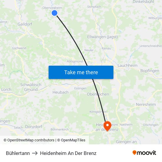 Bühlertann to Heidenheim An Der Brenz map