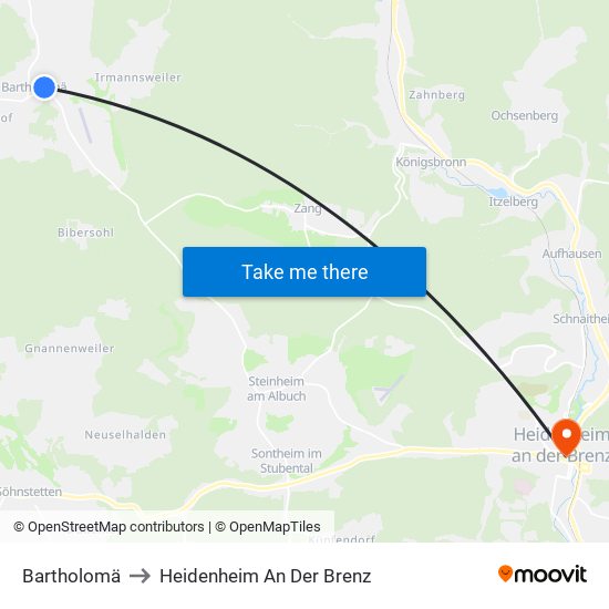 Bartholomä to Heidenheim An Der Brenz map