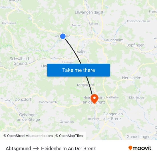 Abtsgmünd to Heidenheim An Der Brenz map