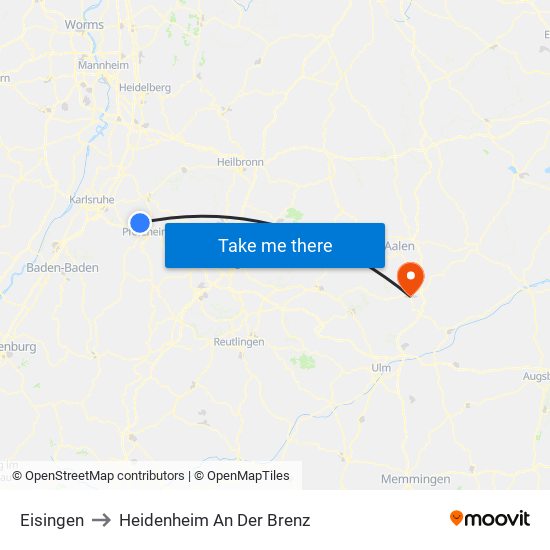 Eisingen to Heidenheim An Der Brenz map