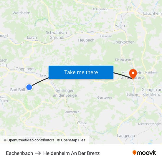Eschenbach to Heidenheim An Der Brenz map