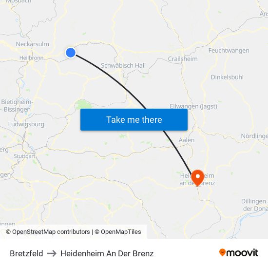 Bretzfeld to Heidenheim An Der Brenz map