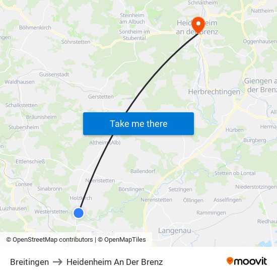 Breitingen to Heidenheim An Der Brenz map