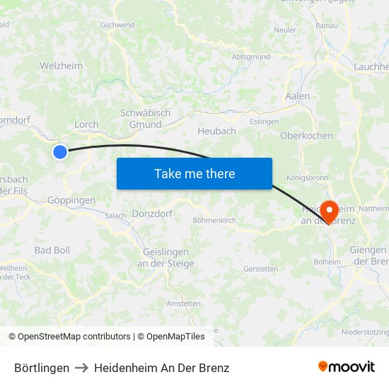 Börtlingen to Heidenheim An Der Brenz map