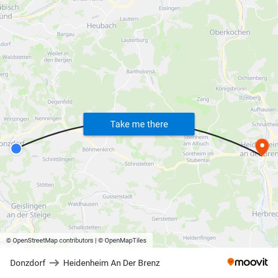 Donzdorf to Heidenheim An Der Brenz map