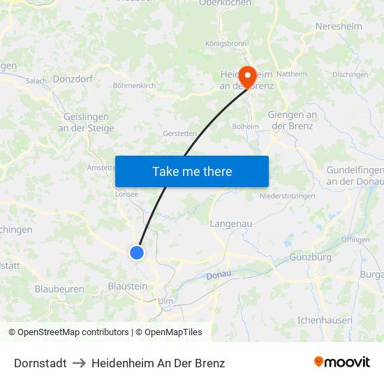 Dornstadt to Heidenheim An Der Brenz map