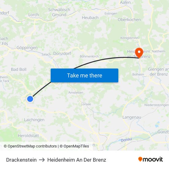 Drackenstein to Heidenheim An Der Brenz map