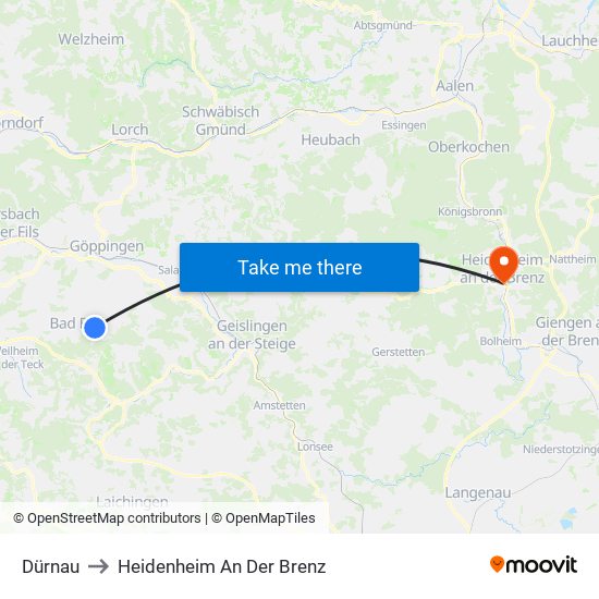 Dürnau to Heidenheim An Der Brenz map