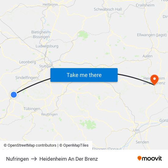 Nufringen to Heidenheim An Der Brenz map