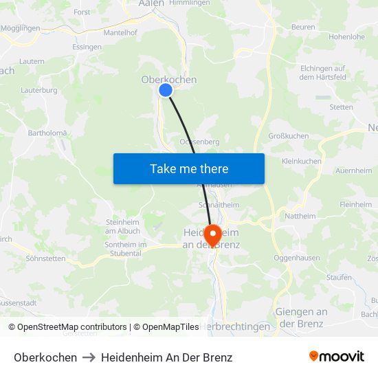 Oberkochen to Heidenheim An Der Brenz map