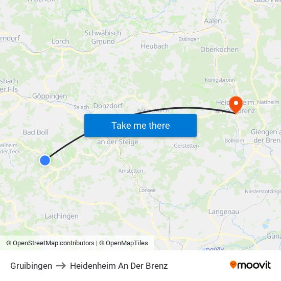 Gruibingen to Heidenheim An Der Brenz map