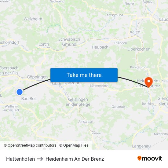 Hattenhofen to Heidenheim An Der Brenz map
