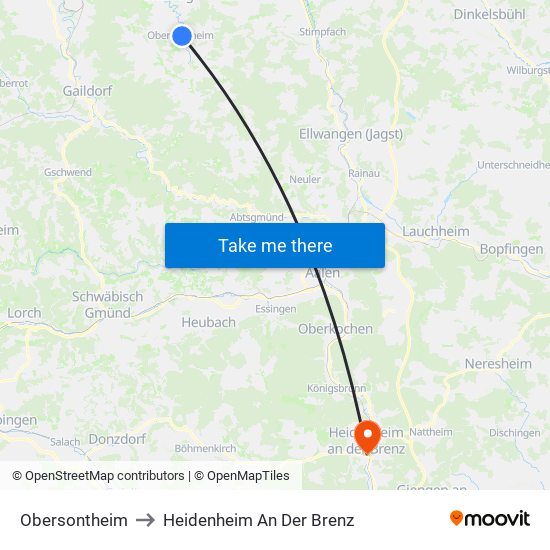 Obersontheim to Heidenheim An Der Brenz map