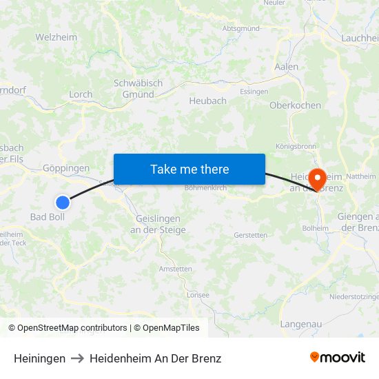 Heiningen to Heidenheim An Der Brenz map