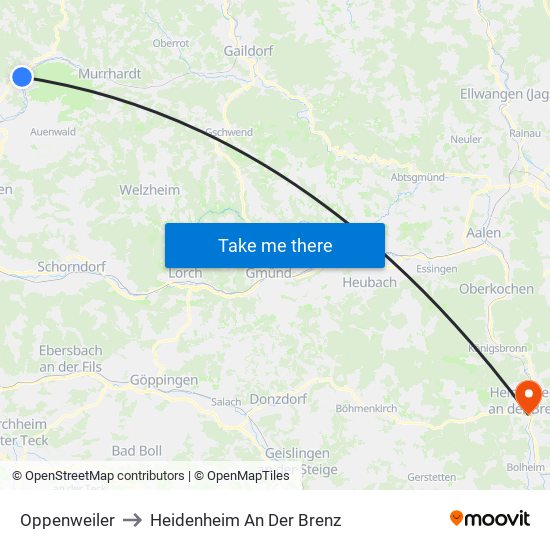 Oppenweiler to Heidenheim An Der Brenz map