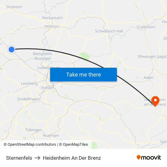 Sternenfels to Heidenheim An Der Brenz map