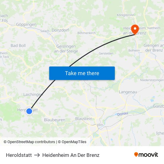 Heroldstatt to Heidenheim An Der Brenz map