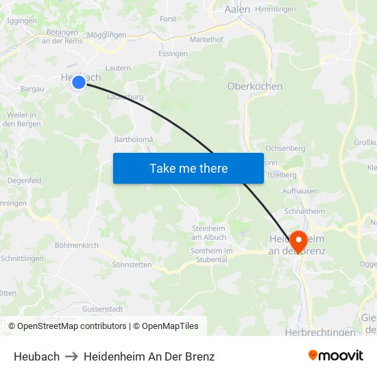 Heubach to Heidenheim An Der Brenz map