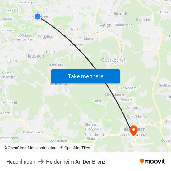 Heuchlingen to Heidenheim An Der Brenz map