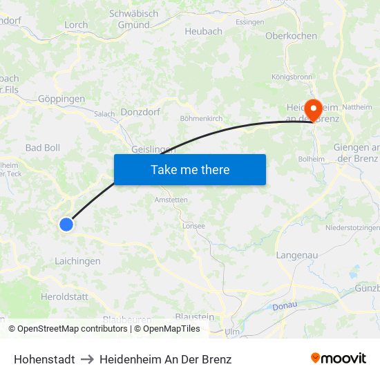 Hohenstadt to Heidenheim An Der Brenz map