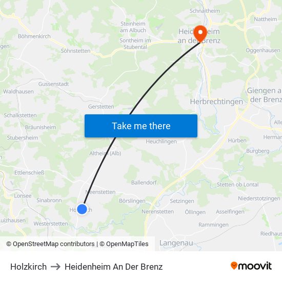 Holzkirch to Heidenheim An Der Brenz map