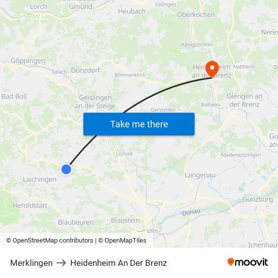 Merklingen to Heidenheim An Der Brenz map