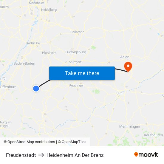 Freudenstadt to Heidenheim An Der Brenz map