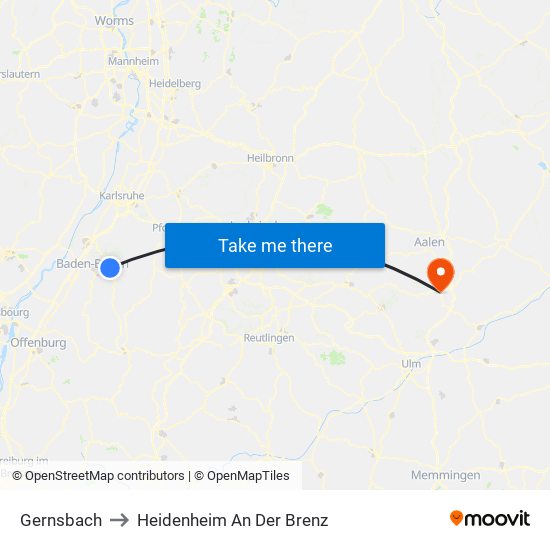 Gernsbach to Heidenheim An Der Brenz map