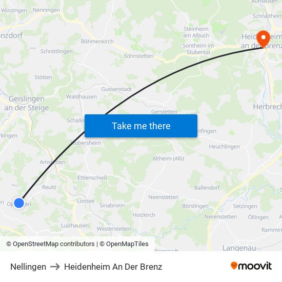 Nellingen to Heidenheim An Der Brenz map