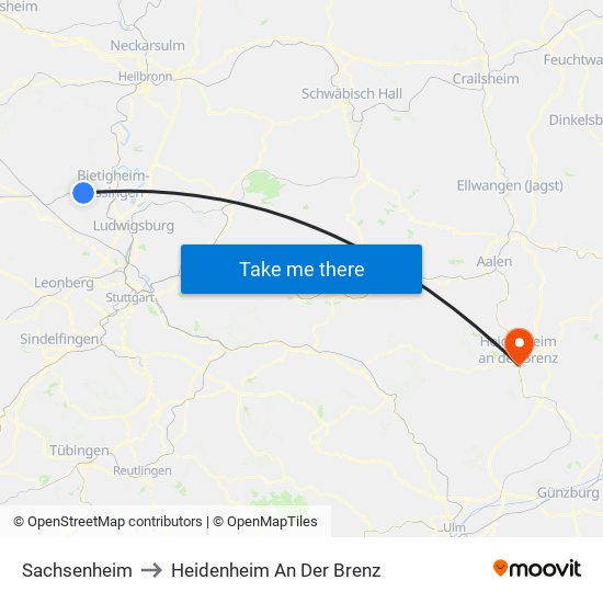 Sachsenheim to Heidenheim An Der Brenz map