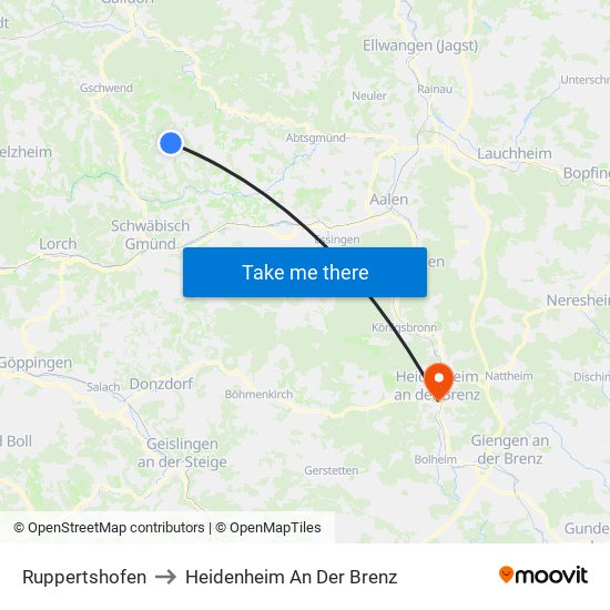 Ruppertshofen to Heidenheim An Der Brenz map