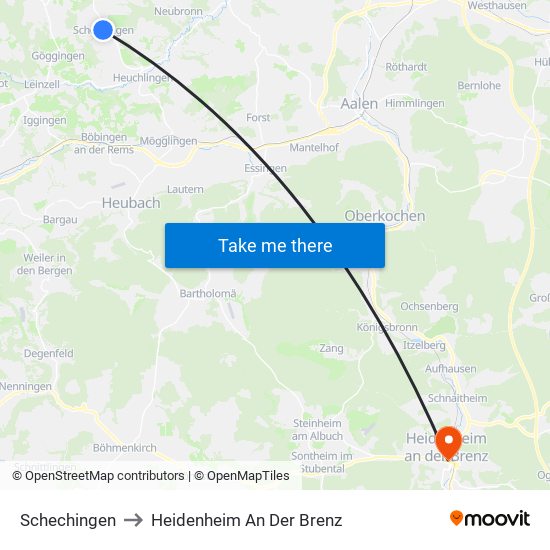 Schechingen to Heidenheim An Der Brenz map