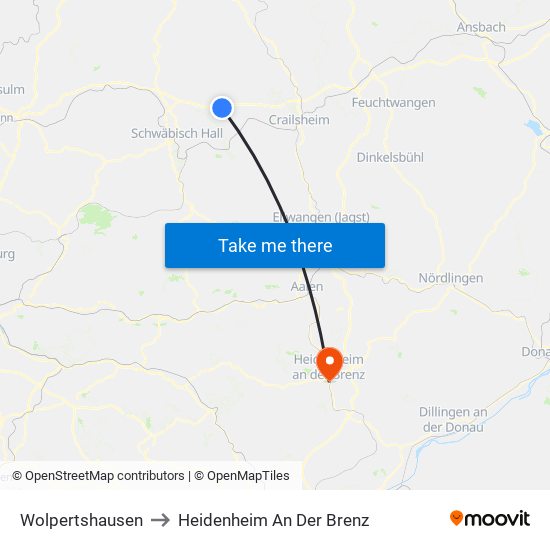 Wolpertshausen to Heidenheim An Der Brenz map