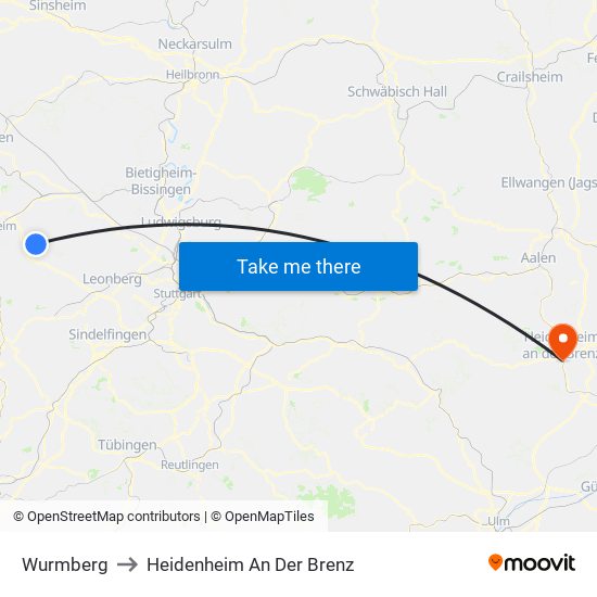 Wurmberg to Heidenheim An Der Brenz map