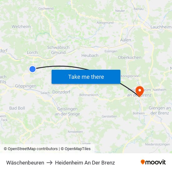Wäschenbeuren to Heidenheim An Der Brenz map
