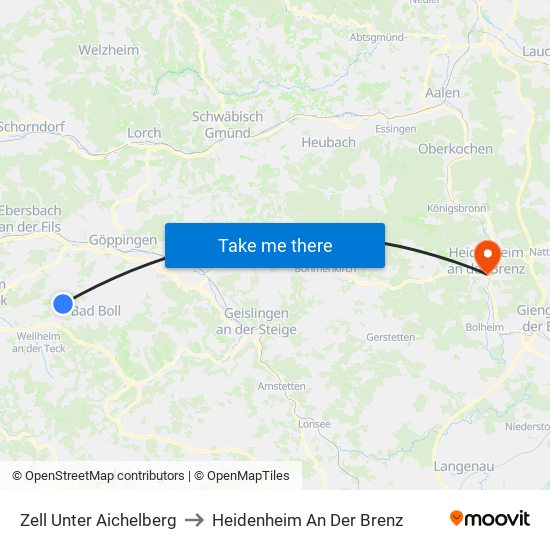Zell Unter Aichelberg to Heidenheim An Der Brenz map