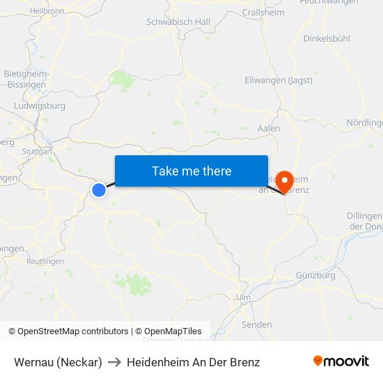 Wernau (Neckar) to Heidenheim An Der Brenz map