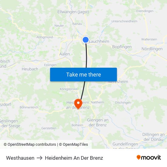 Westhausen to Heidenheim An Der Brenz map