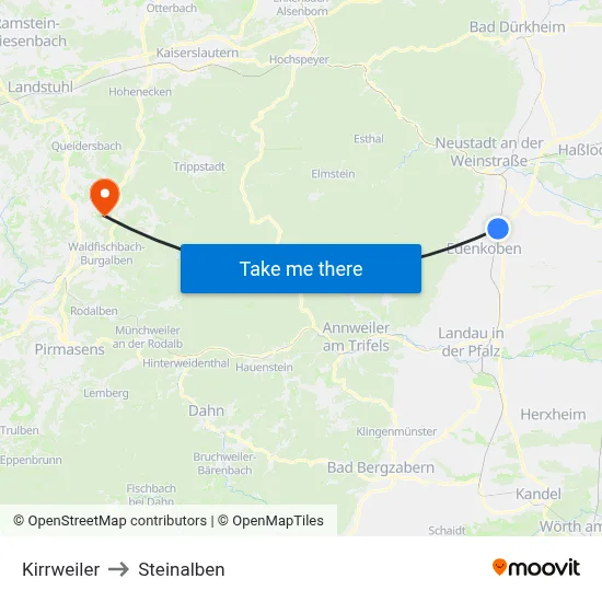 Kirrweiler to Steinalben map
