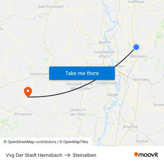 Vvg Der Stadt Hemsbach to Steinalben map